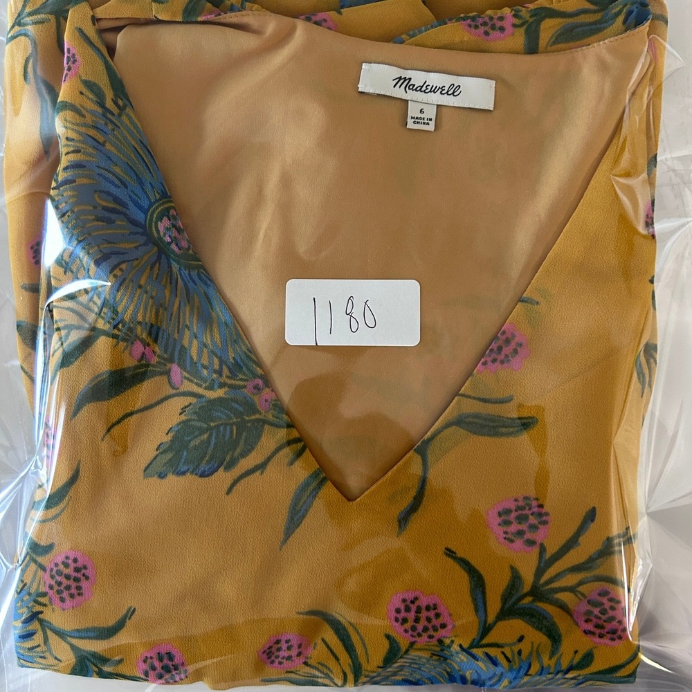 Madewell Dress Womens 6 Yellow Floral V-Neck Flutter Sleeve Elastic Waist Mini - Picture 10 of 10